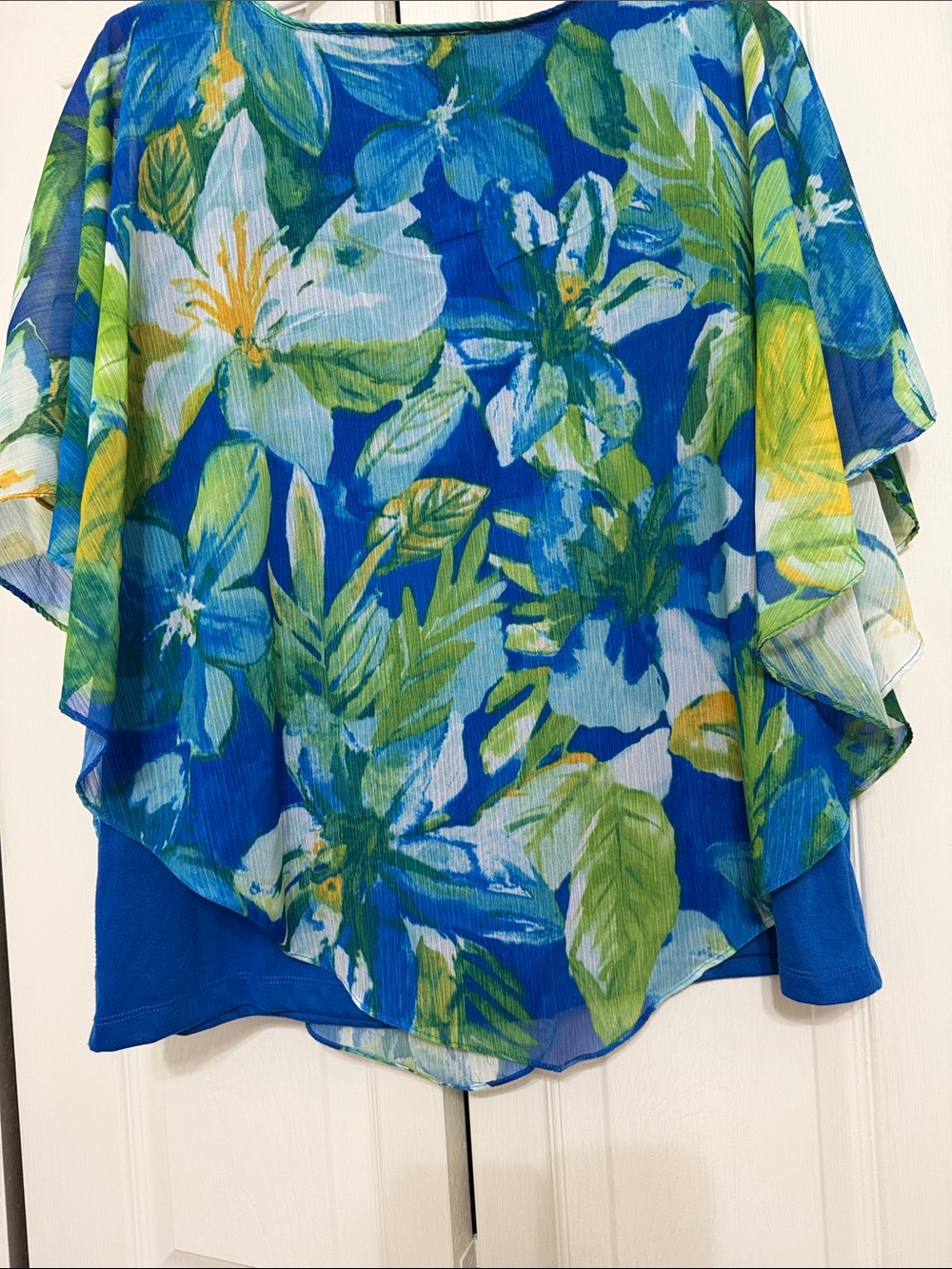 Alfred Dunner Blue Floral Layered Tunic with Green & Yellow Accents - Picture 4 of 6